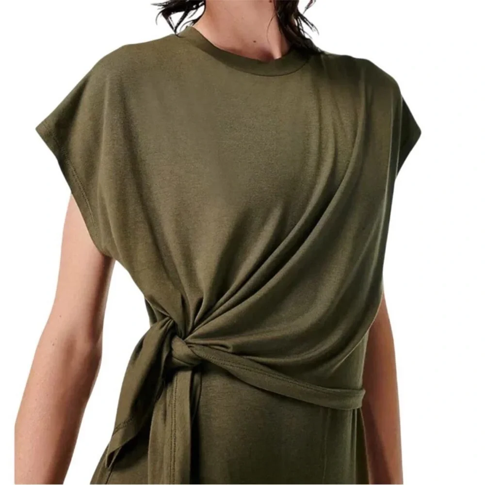 Sweaty Betty Layered Jersey Stretch Midi Olive Green Dress | Size Small - Picture 3 of 11